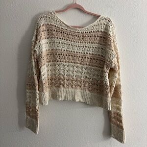 Anthropologie Pilcro Cream and Pink Knit Crewneck Sweater Size Large